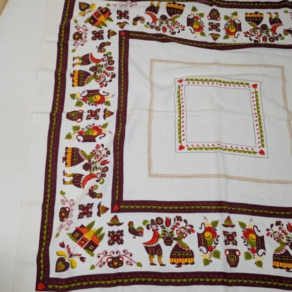 Linen Tablecloth Ukrainian Vintage Folk Art Graphic Image Illustration Slavic - Picture 6 of 8